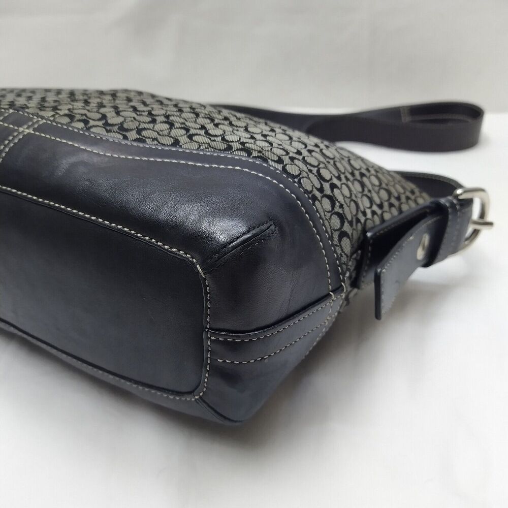 Coach Signature Mini C Black Canvas Leather Trim Zipper Hobo Shoulder Bag - Picture 8 of 16